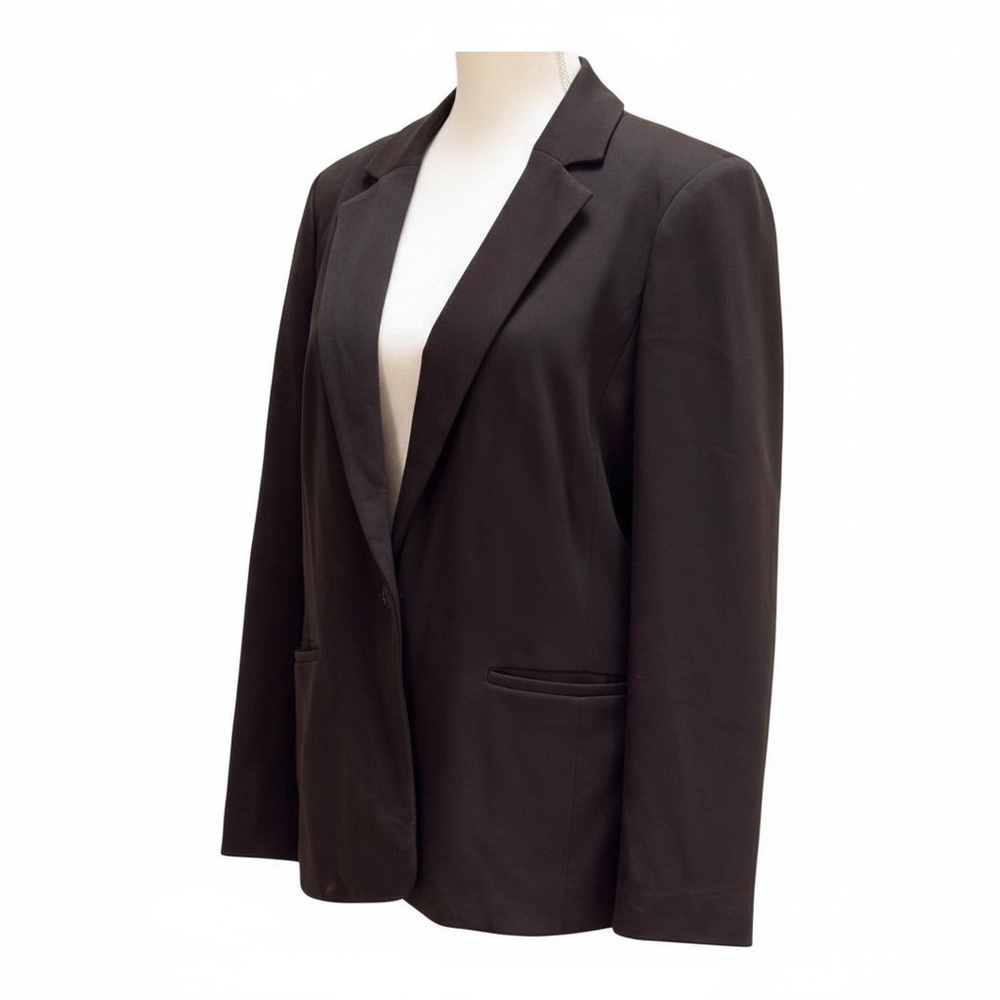 Talbots Black Stretch Knit Blazer One Button Lined Career Jacket Size 12